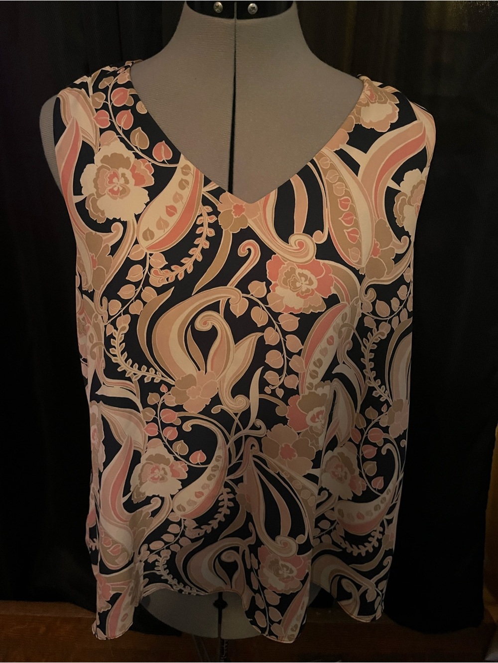Cato Navy and Blush Paisley Floral V-Neck Camisole